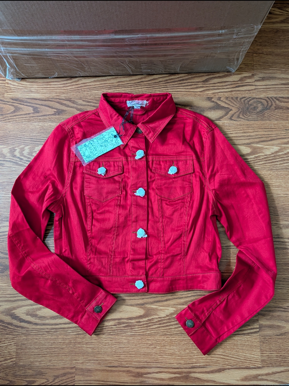 Bright Red Denim Jacket Cropped